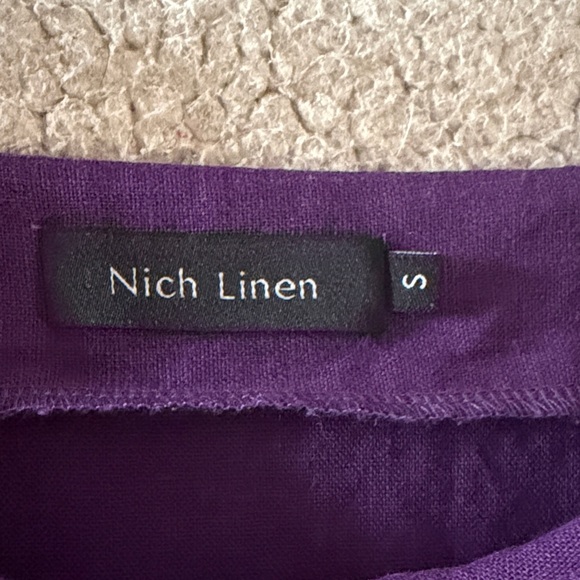 Nich Linen Chic Purple Midi Dress with Belt 100% Linen Small - Picture 2 of 9